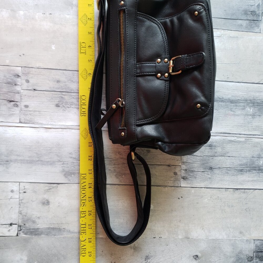 Black Leather Handbag with Gold Colored Hardware - Picture 8 of 10